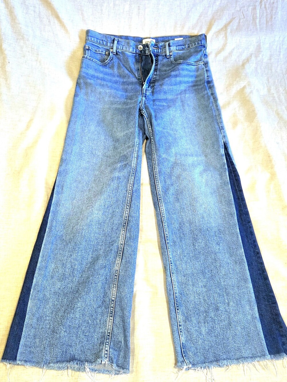 Everlane Way High Sailor Jean 30R Two Tone Wide Leg Raw Hem Denim